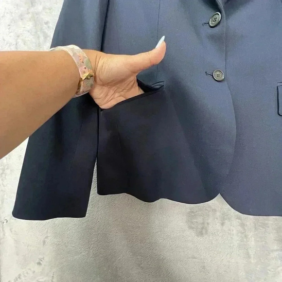J Crew Blazer Womens Sz 14 100% Wool Vintage Green Tag Navy Preppy Made in Japan - Picture 4 of 12